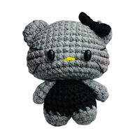Porte-clés en fil de coton au crochet, motif chat de dessin animé, fait main, en forme de chat, accessoire pour sac ou téléphone