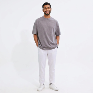 Camiseta de Algodón Puro de Buena Calidad, Estilo Vintage, Lavado Ácido, Hombros Caídos, Talla Grande, con Logotipo Personalizado Estampado - Product Image 1