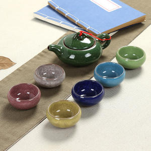 Juego de té de cerámica con tetera y seis tazas, esmalte craquelado, resistente al calor, con filtro, regalo festivo, regalos empresariales - Product Image 1