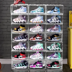 New Fashion Shoe Display Case Plastic Acrylic Shoe Box Storage Magnets Sneaker Crates Transparent Shoe Boxes