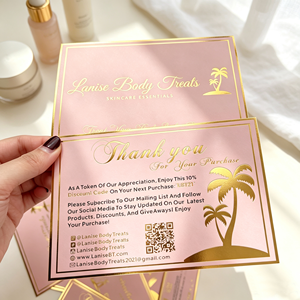 Cartes de remerciement personnalisées avec logo, dorure à chaud, papier rose, pour marque de beauté et soins de la peau, cartes professionnelles de remerciement pour achats - Product Image 4