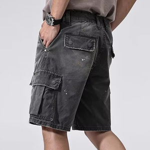 Shorts de Mezclilla Huanqiu Vintage Gris Desgastado, Multibolsillos, Cintura Media, Estilo Cargo, Holgados, para <span class=keywords><strong>Hombre</strong></span> - Product Image 3