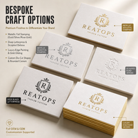 Cartes de visite en papier coton épais 700 g/m² avec impression couleur, gaufrage à sec, logo en relief, recto-verso, design différent