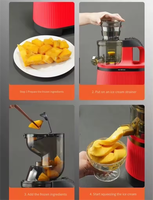 Plastic elektrische slowjuicer met sapresten-scheiding, originele sapmachine, volautomatisch voor huishoudelijk gebruik, geschikt voor buitengebruik en gebruik in campers.