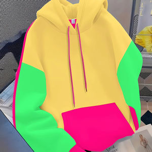 Sudadera con Capucha para Mujer, Estilo Y2K, Diseño Multicolor con Bloques de Color, Holgada, Transpirable, Forrada para Invierno, con Bolsillos y Cordón Decorativo - Product Image 1