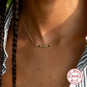 Collier CANNER S925 en argent sterling avec zircon bleu en forme de goutte d'eau, plaqué or 18 carats, bijoux pour femmes - Product Image 3
