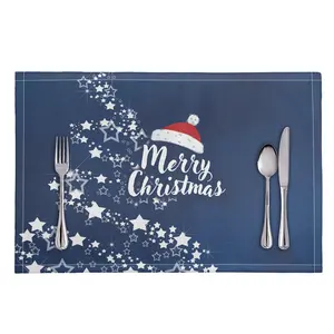 Tatakan Meja Makan Malam Kustom Deco Rumah Topi Makan Malam Biru Selamat Natal Cetak Sesuai Permintaan untuk Ruang Makan