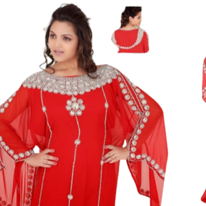 Vente en gros Dubaï Farasha Magnifique robe rouge en georgette de style traditionnel marocain avec perles et travail manuel 2026 - Product Image 6