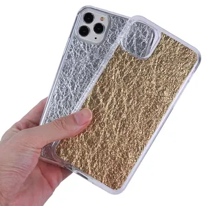 Custom for Pebble Leather iphone Case Grain Genuine Fancy Silver PU Leather Phone Case Luxury Gold Color Leather Case for iphone