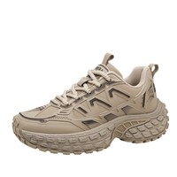Chaussures de sport à lacets pour femmes et hommes, avec empeigne en cuir synthétique, semelle extérieure composite, absorption des chocs, blocs de couleur et talon compensé