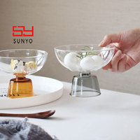 SUNYO - Tazón de Postre de Vidrio Colorido de Lujo Creativo, Tazón de Agua de Vidrio de Borosilicato de Alta Calidad para Helado, Leche Agria