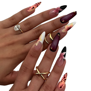 <span class=keywords><strong>Uñas</strong></span> Postizas con Diseño <span class=keywords><strong>de</strong></span> Explosiones Florales, Estilo Francés, Borde <span class=keywords><strong>Blanco</strong></span> <span class=keywords><strong>y</strong></span> Negro, <span class=keywords><strong>Rosa</strong></span> Leopardo - Product Image 1