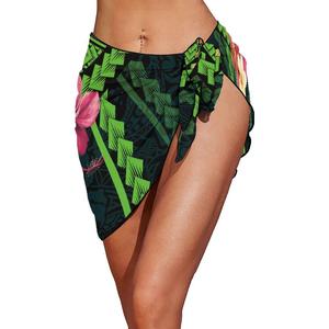 <span class=keywords><strong>Pareo</strong></span> de Playa con Estampado de Hibisco Morado y <span class=keywords><strong>Negro</strong></span>, Estilo Tribal Polinesio, Falda de Gasa para la Playa, Traje de Baño Personalizado para Mujer - Product Image 4