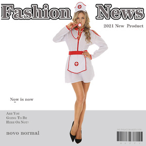 Disfraz de Enfermera Blanca para Mujer, Uniforme para Representaciones Escénicas, Falda, Atuendo para Fiesta de Halloween - Product Image 5