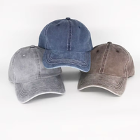 Blauwe vintage gewassen katoenen pet met contraststiksels, unisex casual baseballcap