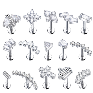 1 ud. Pendiente de titanio ASTM F136 16G con rosca interna e incrustaciones de circonita, tipo labret de parte trasera plana, para lóbulo, hélice, tragus, con forma de corazón, regalo para niños - Product Image 1