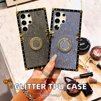 Étui de luxe en TPU à paillettes effet vaguelettes d'eau pour S24+ avec support de téléphone anti-traces de doigts et antichoc
