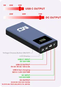 20000mAh portatile ricarica rapida al litio Power Bank Ultra-sottile Display TFT in plastica uscita DC 5V 7V 9V 12V 15V 16.5V 18V 19V 20V