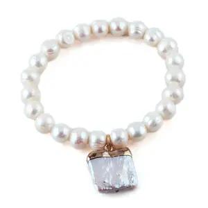 Fashion Freshwater Pearl Jewelry Lucky 8 Peanut Charm Elastic Bracelets Stretch Freshwater Pearl Bracelets