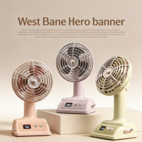 Ventilateur de bureau portable rétro, mini, rechargeable par USB, affichage numérique, moteur sans balais, forte vitesse du vent, petit ventilateur nostalgique pour l'été