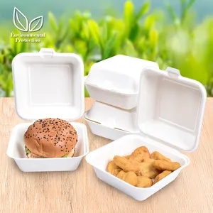 Sunzza Afhalen Takeaway Goede Eco Suikerriet 800Ml Lunch Box Clamshell Wegwerp Biologisch Afbreekbaar Voedsel Containers Met Custom Logo