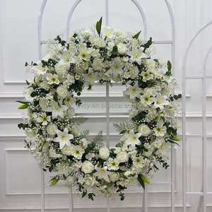 Composition funéraire personnalisée, couronne funéraire circulaire, tribuutes florales, fleurs funéraires en forme de cœur ouvert - Product Image 3