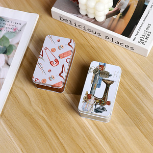 Rectangular Tin <b>Box</b> Metal Storage Container Flip Lid Patterned Design For Candy Cookies <b>Small</b> Items <b>Gift</b> <b>Box</b> - Product Image 3