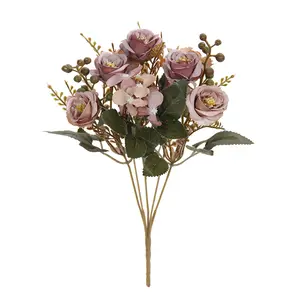 SEASON 5 Forks Mini Silk Rose With Hydrangea Bouquet Wedding Bouquet Wholesale Artificial Rose Flower Bush