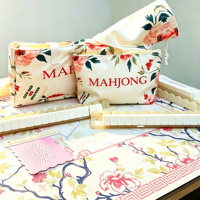 Set Mahjong Amerika Bunga Merah Muda Lengkap Ubin Akrilik Monyet Lucu Tas Serasi Alas Mahjong Rak Mahjong Aksesoris Mahjong