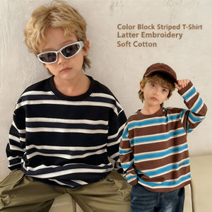 <span class=keywords><strong>T</strong></span>-<span class=keywords><strong>shirt</strong></span> décontracté à manches longues de style coréen pour garçon avec rayures contrastées Washed Technics - Product Image 4