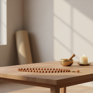 Collier Mala Rudraksha Indonésien avec Pendentif Om Trishul Plaqué Or, Perles de Prière Hindoues, Bijoux Spirituels - Product Image 1