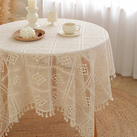 Nappe ronde en polyester à dentelle creuse pastorale pour mariage, fête, hôtels, couverture de table, blanche, salle à manger