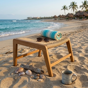 Setti Ottoman Anyam Round avec une belle tressage, combine une élégance naturelle, idéal comme repose-pieds polyvalent - Product Image 2