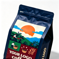 Sachets de café plats entièrement personnalisés avec impression d'illustrations sur mesure, dotés d'une valve et d'une fermeture éclair refermable, pour les marques de café de spécialité