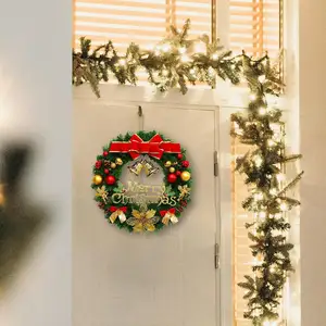 Grinalda de Natal artificial feita a mão para decoração de portas internas e externas de 40 cm