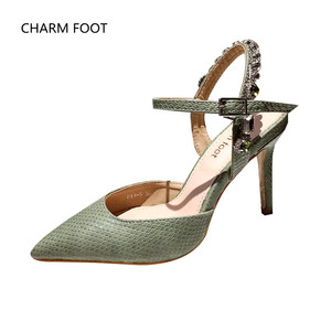 Sandalias de mujer 2023 nuevo verano moda europea y americana puntiagudas tacón fino una línea diamante brillante diamante serpiente alta <span class=keywords><strong>Hee</strong></span> - Product Image 2