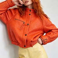 Chaqueta de Cuero para Mujer Tyan, Nueva, de Alta Calidad, Color Naranja, Diseño a Cuadros, para Primavera y Otoño, Cuero Genuino