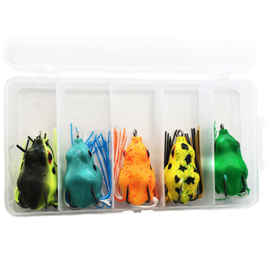 Juego de señuelos de rana biónica, 5 uds., cebo suave de silicona, doble anzuelo para pesca de agua dulce con cabeza de serpiente - Product Image 1