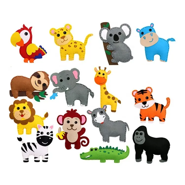 Criaturas de madeira safari, animais de pelúcia de feltro, animais diy, brinquedos educativos de feltro, feitos à mão