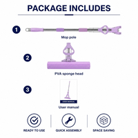 Serpillère en éponge PVA à essorage mains libres, sans contact avec l'eau, manche extensible réglable de 110 à 135 cm, absorption rapide, légère