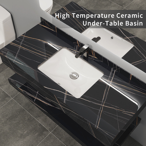 <span class=keywords><strong>Mueble</strong></span> de Baño Moderno con Lavabo Combinado, Lavabo de Cerámica de Doble Capa con Superficie de Roca, Espejo con Iluminación LED Táctil, Montado en la Pared - Product Image 4