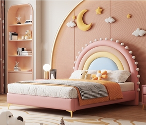 Lit moderne pour enfants, cadre de lit en bois massif pour garçons et filles, lit princesse arc-en-ciel de 1.2m pour meubles de maison et d'hôtel - Product Image 2