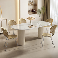 Table à manger ovale en marbre moderne de luxe ensemble de chaises 4 6 8 places crème restaurant salon meubles de cuisine élégants modèles