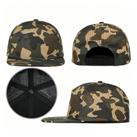 Gorra Snapback Ajustable para Exteriores con Malla Perforada Camuflada, Visera Plana, Perforación Láser, Impermeable, Logotipo Personalizado Bordado/Estampado, OEM/ODM