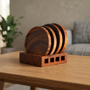 Juego de Posavasos Redondos de Madera de Acacia con Soporte, Hechos a Mano, de Madera Maciza, Duraderos, Ecológicos y Sostenibles, para Decoración de Mesa - Product Image 1