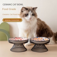 Bol de repas surélevé pour chat, motif floral, en maille, pour protéger le cou, style bohème
