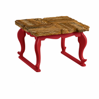 Table d'appoint carrée en bois rustique minimaliste avec pieds en métal rouge courbés pour chambre à coucher, salon et espaces commerciaux