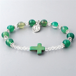 Ciondolo <span class=keywords><strong>Angelo</strong></span> San Michele, <span class=keywords><strong>Bracciale</strong></span> Rosario Cattolico Verde <span class=keywords><strong>con</strong></span> Perle di Agata Verde da 8mm, Perle di Cristallo 3x4mm e Croce - Product Image 3