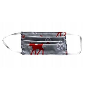 Mascarilla facial reutilizable de Navidad, 100% algodón, diseño navideño, patrón de copo de nieve y reno rojo, tamaño adulto - Product Image 1