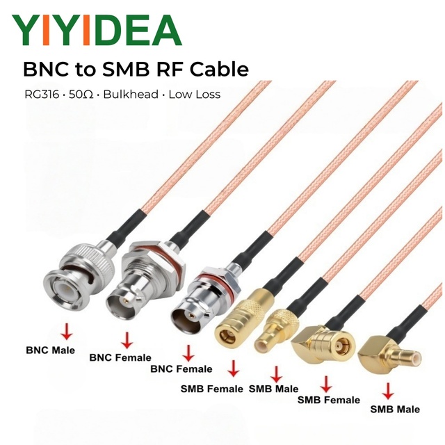 RG316 BNC to SMA 50 Ohm RF Coaxial Cable BNC Male/Female to SMA Female/Male Right Angle Bulkhead Extension Jumper Wire